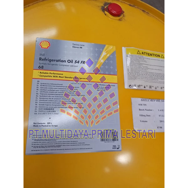 Shell Refrigeration Oil S4 FR-F 68 ( Oli Kompresor Pendingin )